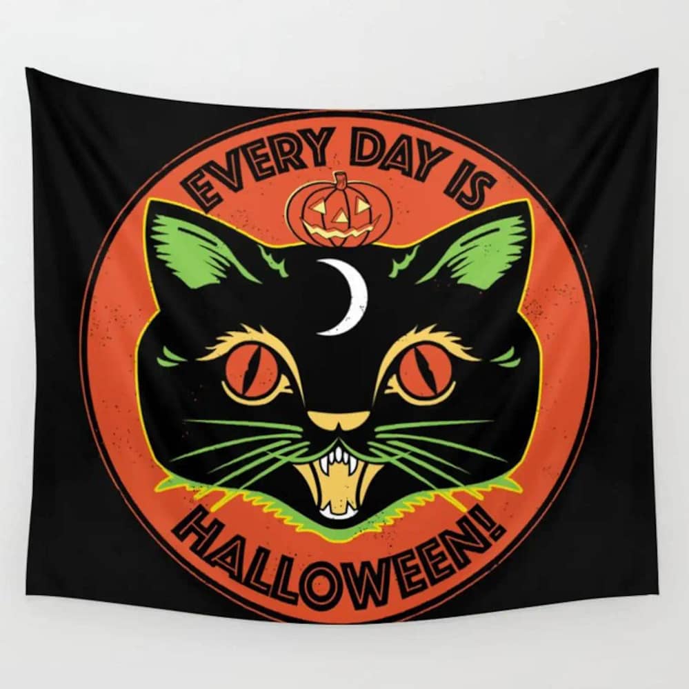 Every Day Is Halloween Black Cat Wall Art Decor Halloween Gifts Tapestry