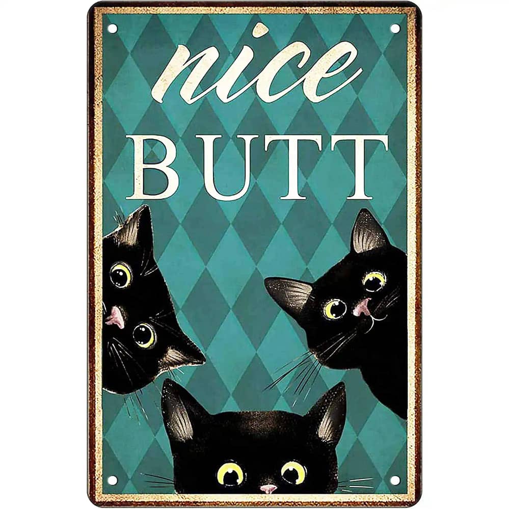 Funny Black Cat Retro Art Wall Decor Gifts Metal Sign