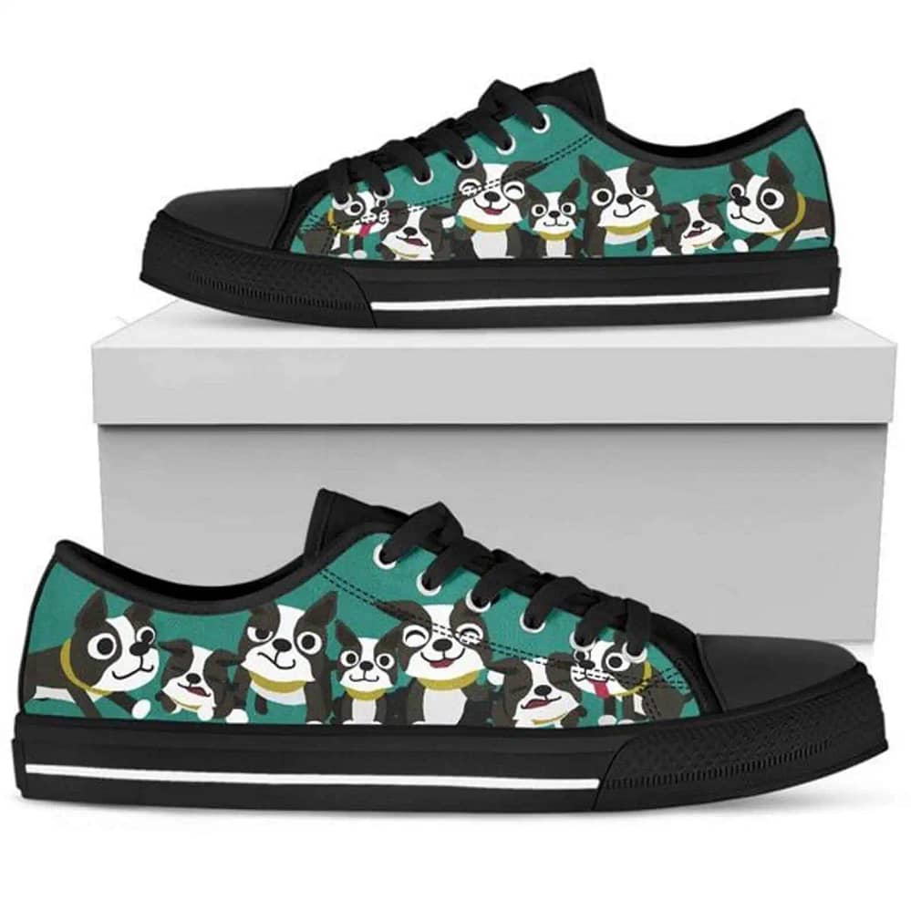 Funny Boston Cat Terrier Sneakers Green And Black Low Top Sneakers