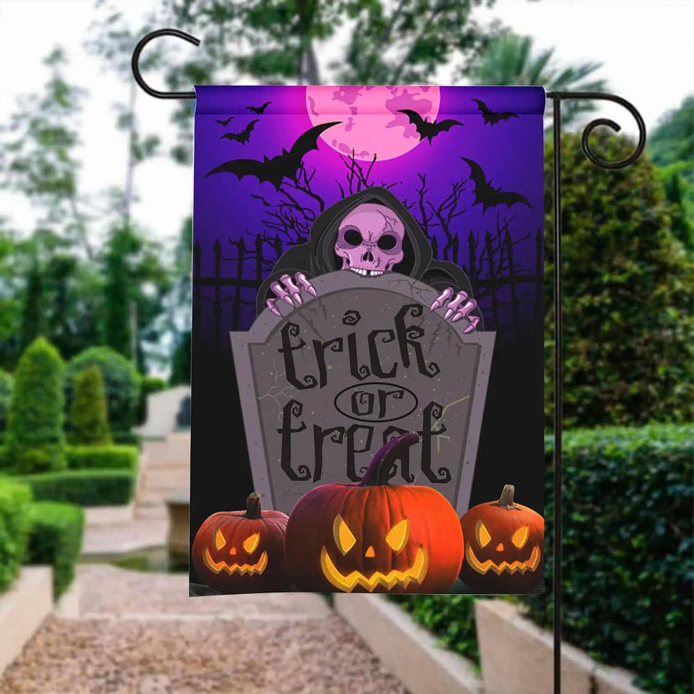 Ghost Skull And Pumpkin Trick Or Treat Halloween Flag Gift Decoration Garden Flag