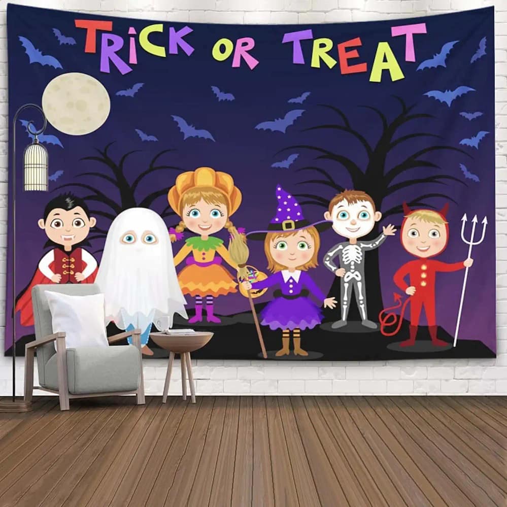 Happy Halloween Children Halloween Costumes Vampire Devil Witch Pumpkin Ghost Wall Art Decor Halloween Gifts Tapestry
