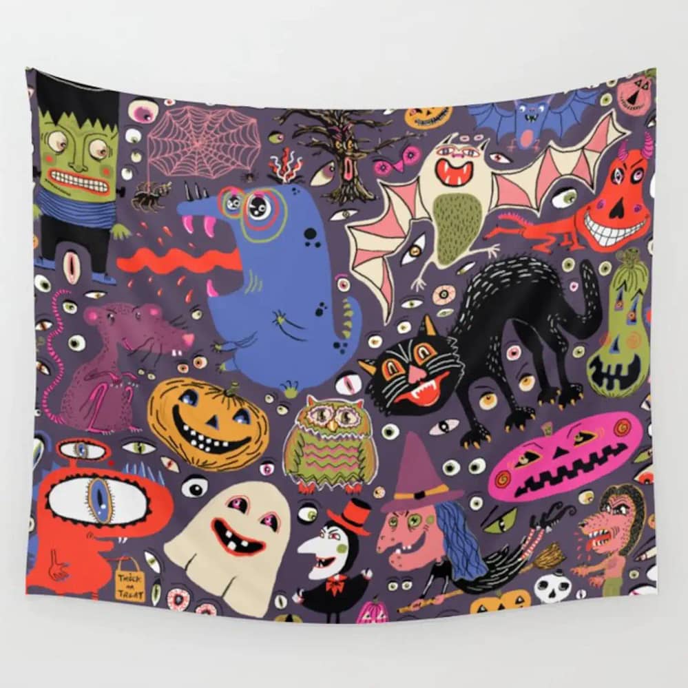 Happy Halloween Vampire Devil Witch Pumpkin Ghost Monster Wall Art Decor Halloween Gifts Tapestry