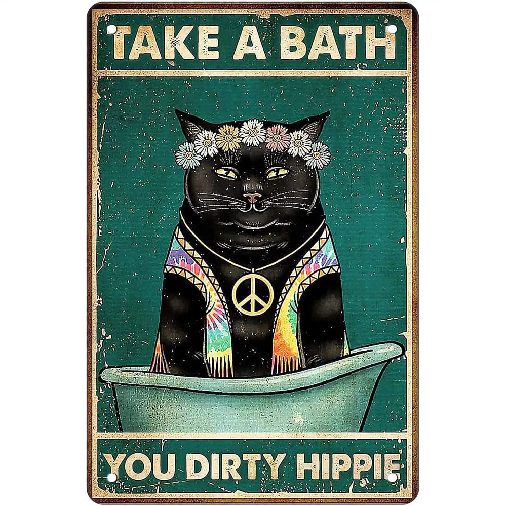 Hippie Art Take A Bath You Dirty Hippie Wall Decor Personalized Metal Sign