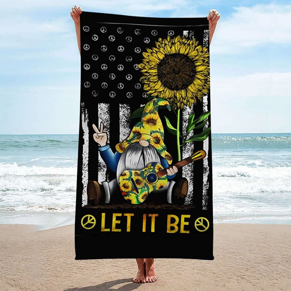 Hippie Gnome Sunflower Beach Towel