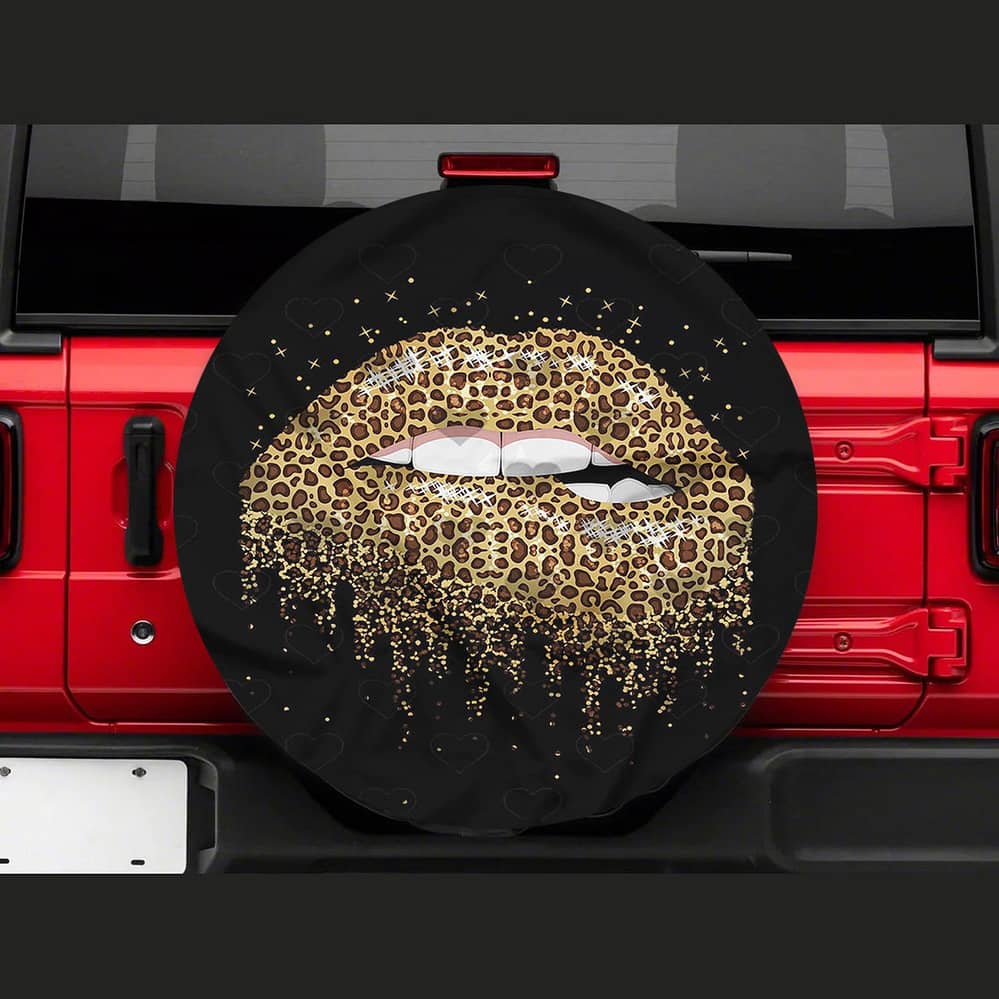 Inktee Store - Lips With Leopard Skin Background Tire Cover Image