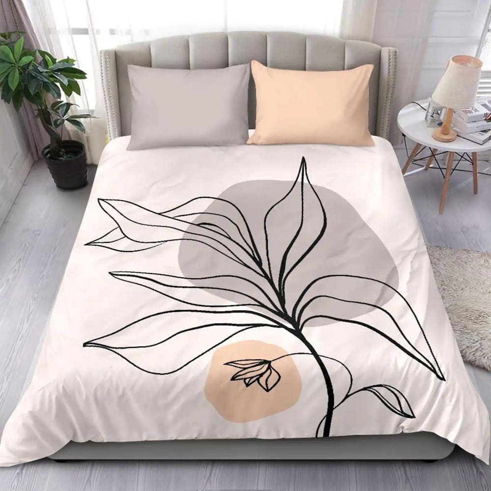 Lovely Plant Flower Drawing Comfortable Bed Set For Sweet Mornings Quilt Bedding Sets