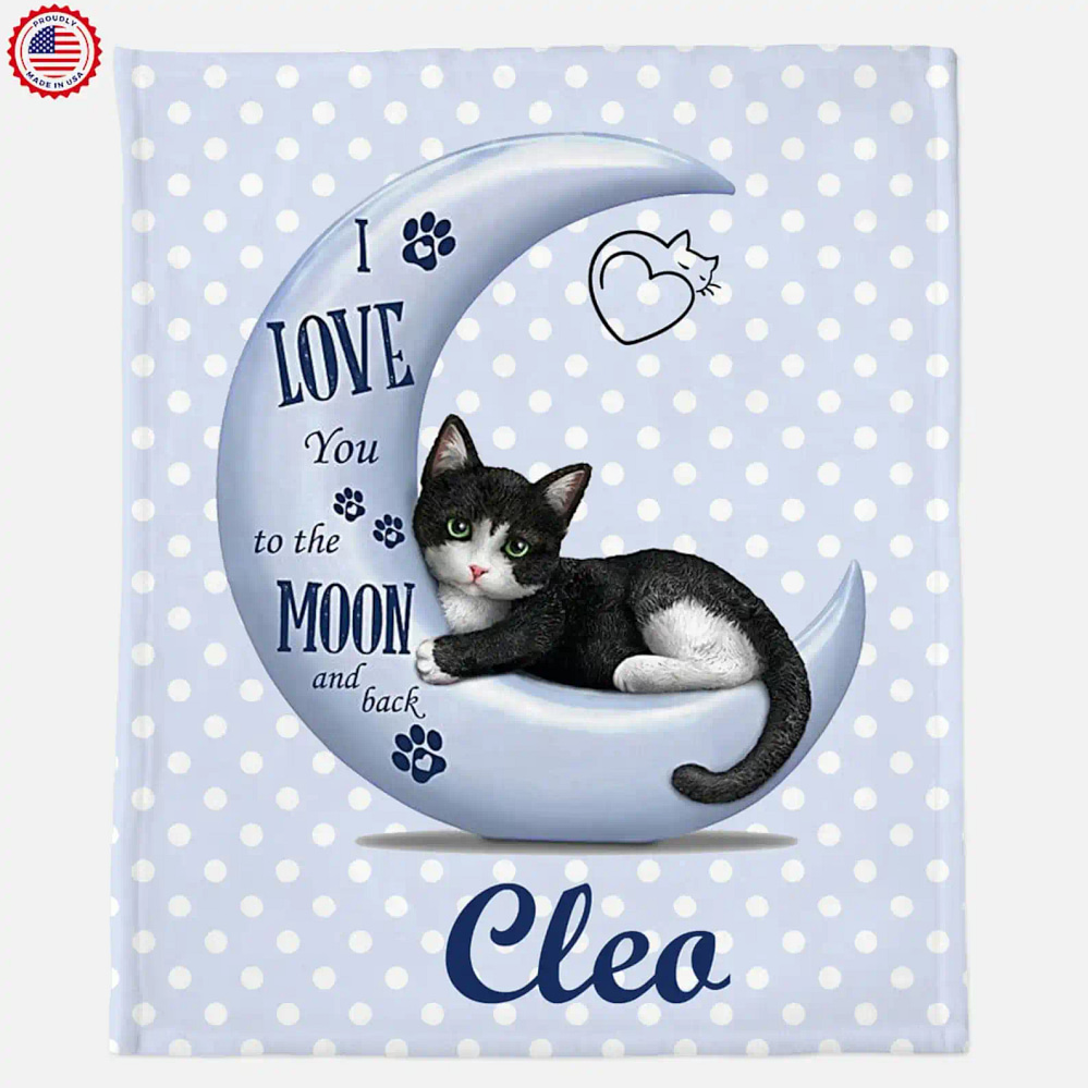 Personalized I Love You To The Moon And Back Gift For Cat' Lover Fleece Blanket