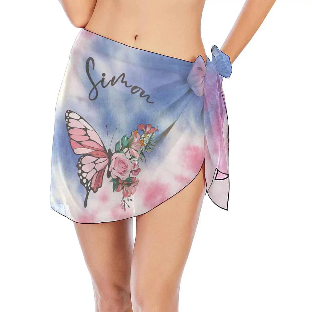 Personalized Swimwear Custom Name Butterfly With Rose Beach Wrap