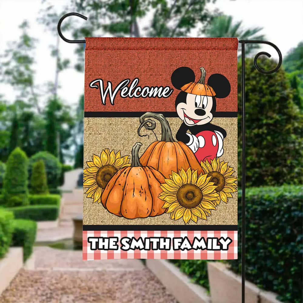 Personalized Welcome Fall The Smith Family Autumn Disney Sunflower Halloween Flag Gift Decoration Garden Flag