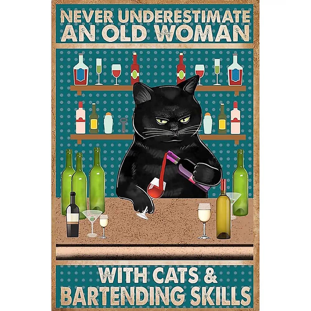 Retro Art Wall Decor - Home Bar Custom Black Cat With Bartending Skills Metal Sign