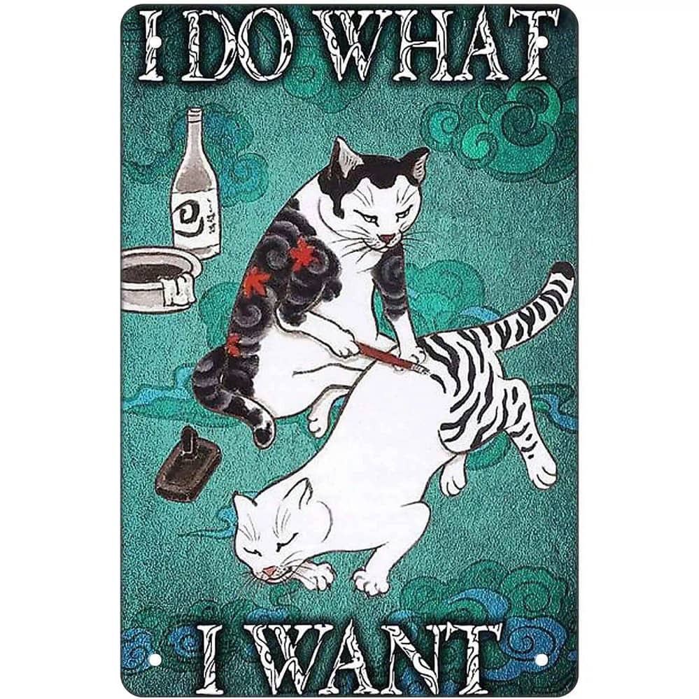 Retro Sign Wall Decor For Cat Lovers Gifts - I Do What I Want Metal Sign