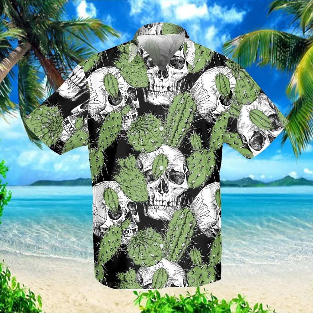Sugar Skull Weed Cactus Tropical Pattern Summer Vacation Gift For Birthday Hawaiian Shirts