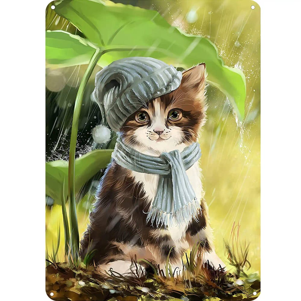 Vintage Cat Hiding From The Rain Cute Cats Custom Metal Sign