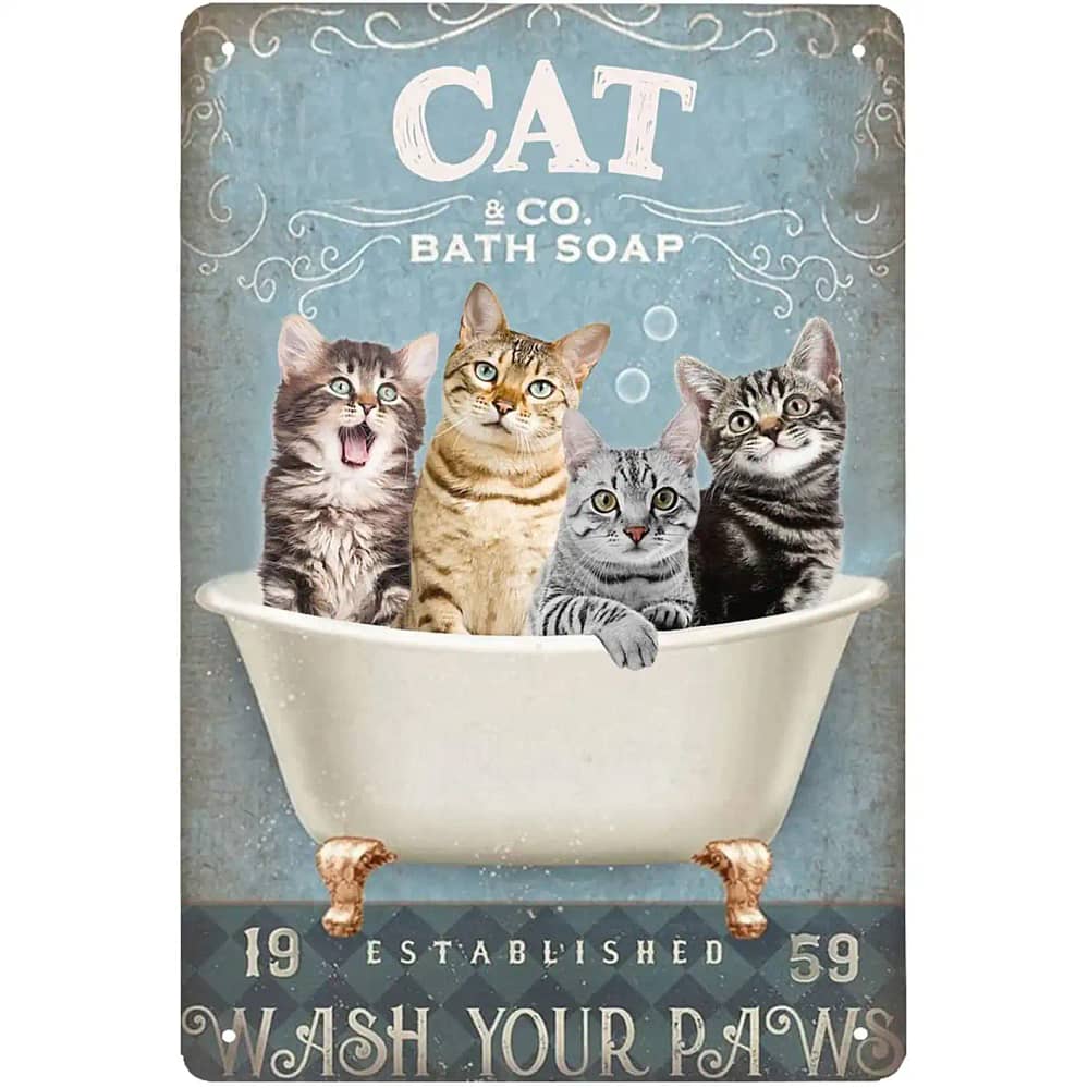 Vintage Cats Bath Soap Wash Your Paws-bathroom Wall Decoration Metal Sign