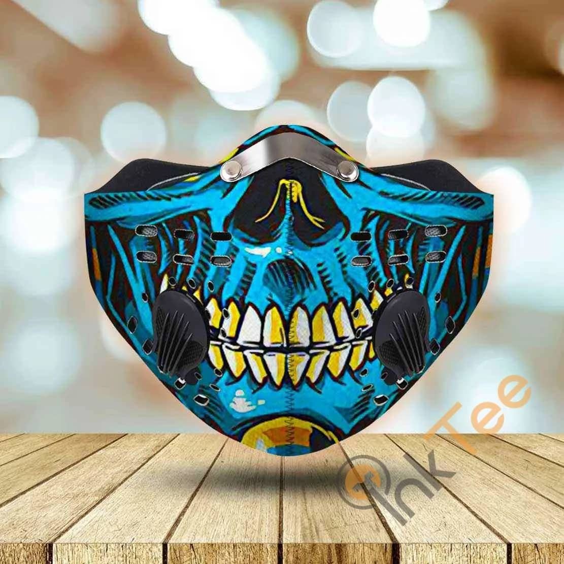 Skull Blue And Gold Filter Activated Carbon Pm 2.5 Fm Sku 3318 Face Mask