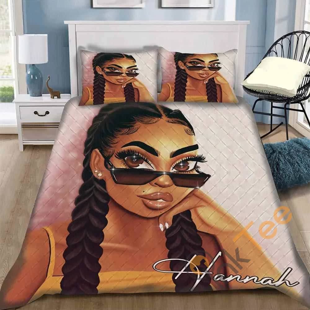 Custom African American Girl With Glasses Quilt Bedding Sets