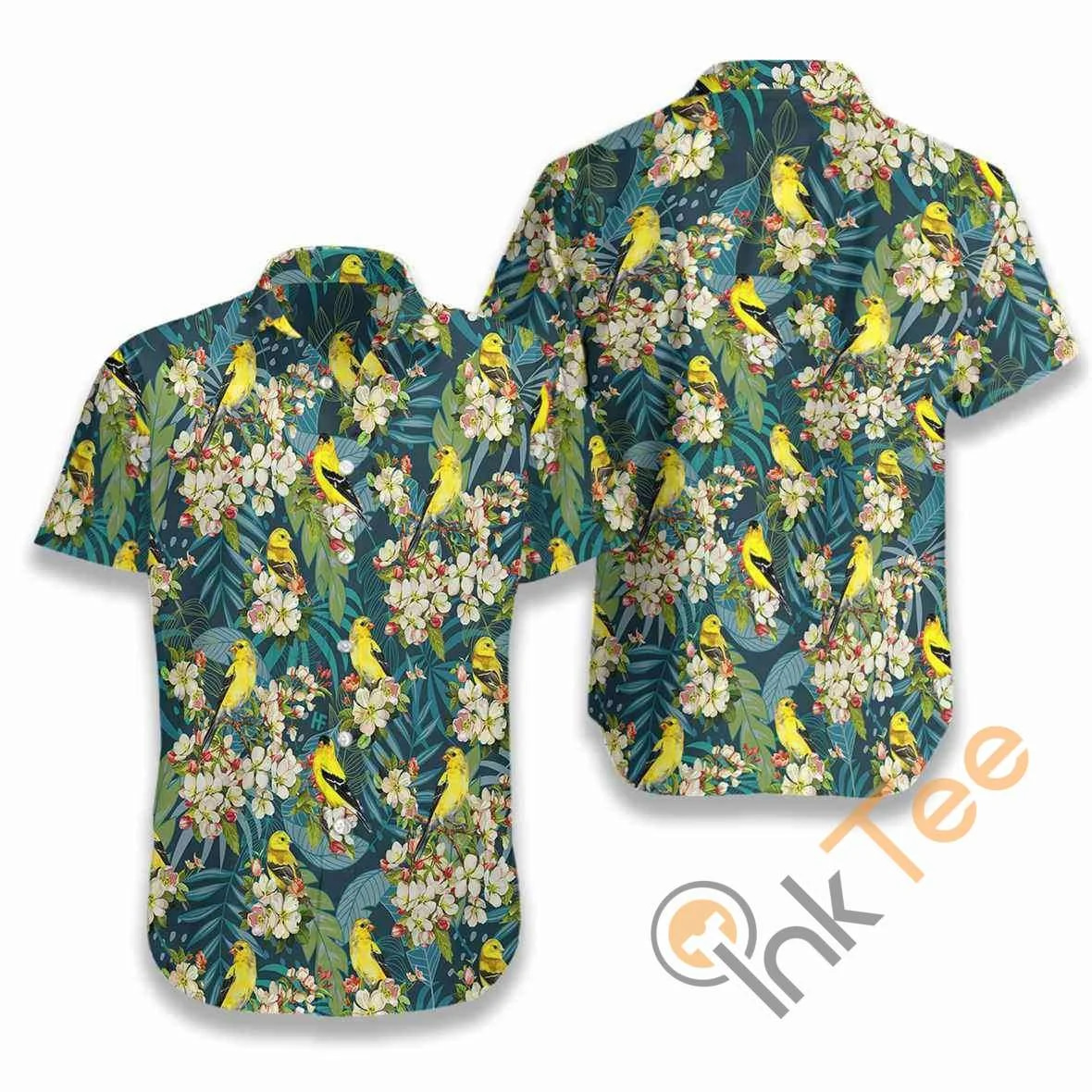 Goldfinches And Apple Blossoms Painting Art Hawaiian Shirts