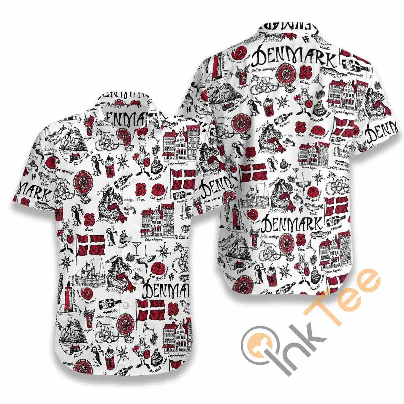 I Love Denmark Doodle Hawaiian Shirts