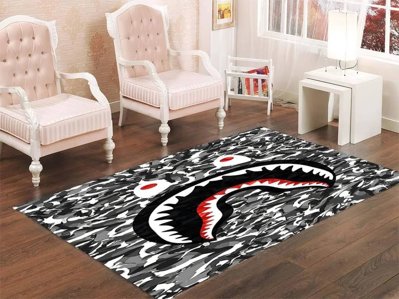 Bape Shark Black Army Pattern Area Limited Edition Amazon Best Seller Sku 267073 Rug