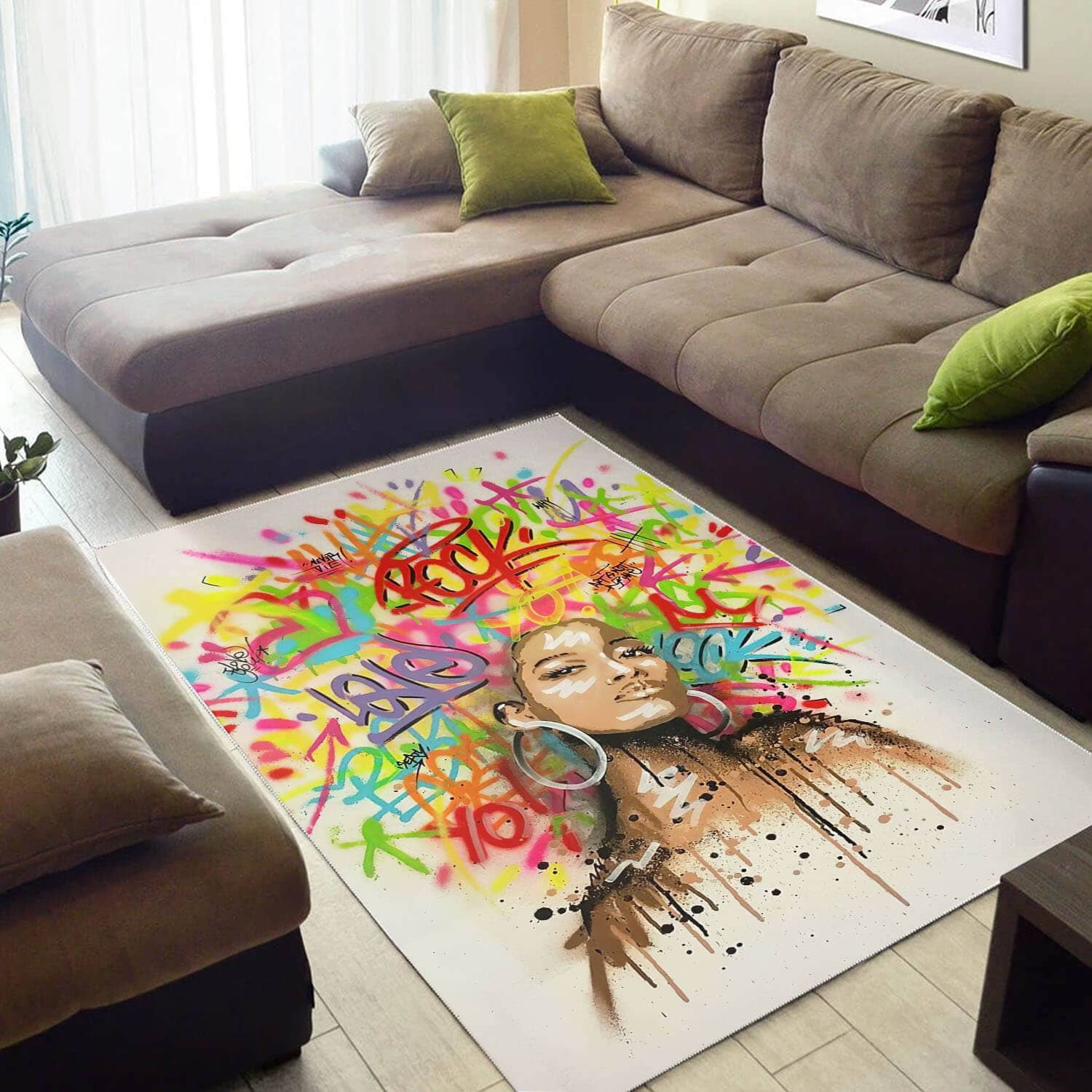 African American Beautiful Afro Girl Carpet Modern Themed Living Room Rug