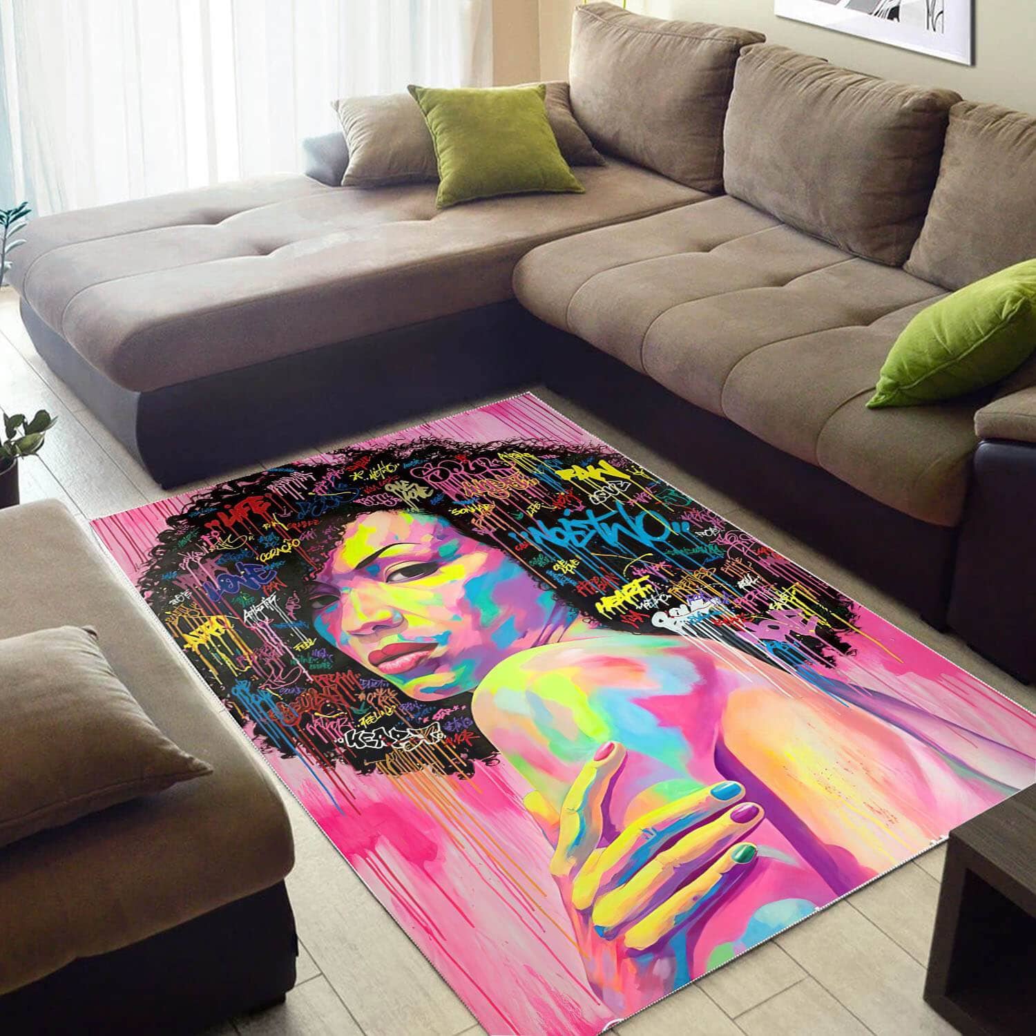 African American Pretty Afro Woman Print Themed Rug