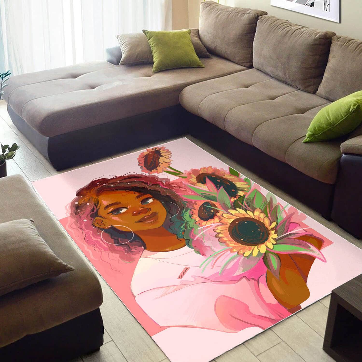 African American Pretty Black Afro Girl Print Floor Afrocentric Home Rug