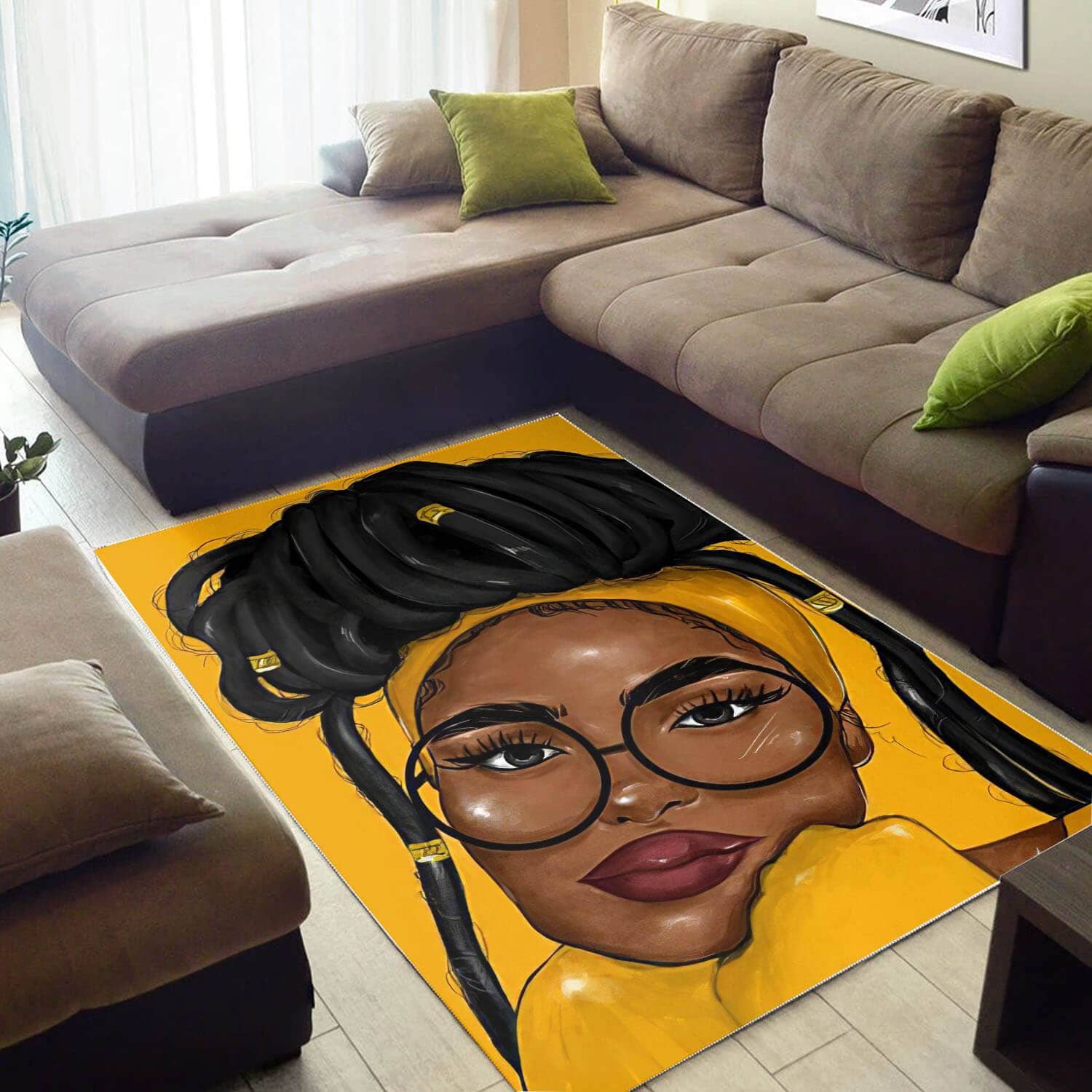 African American Pretty Black Afro Lady Inspired Themed Home Rug