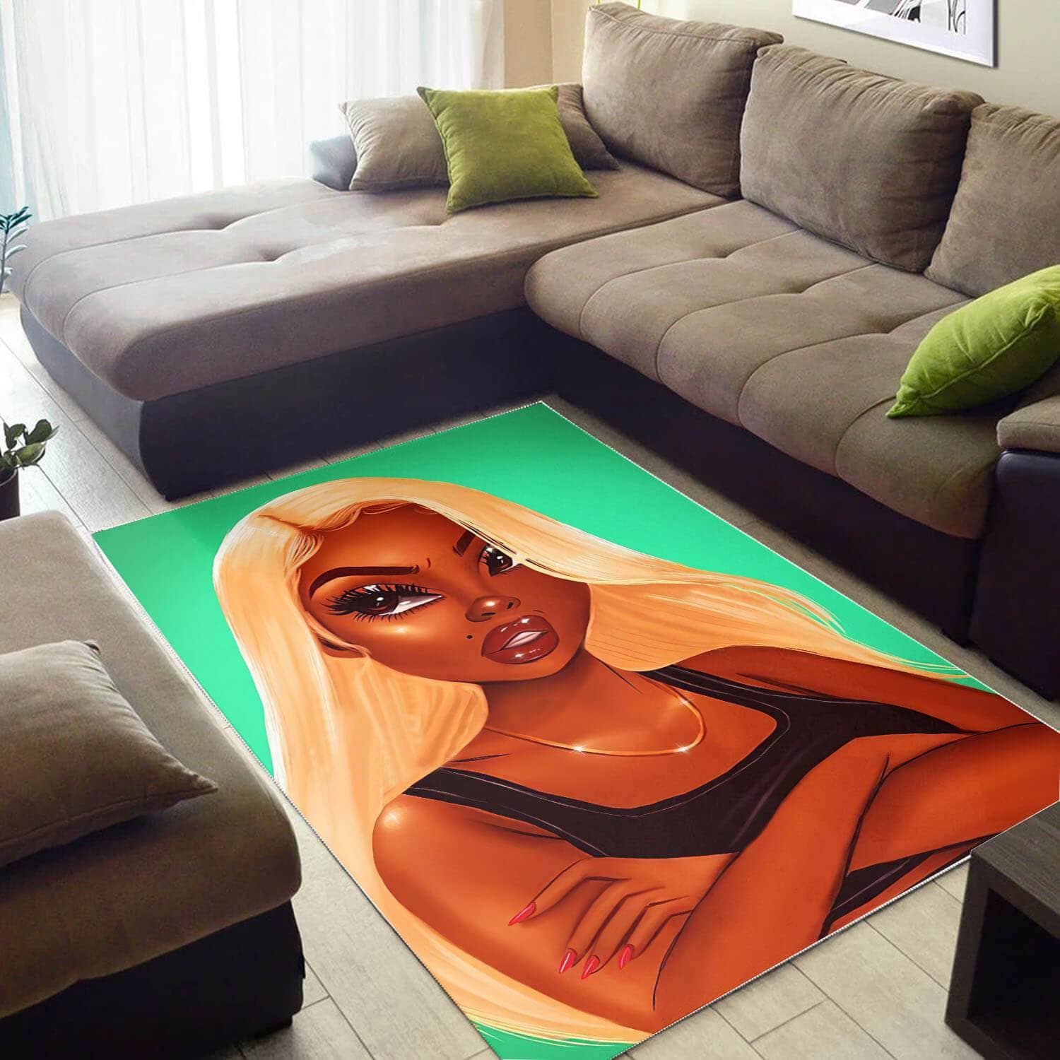African American Pretty Girl With Afro Inspired Themed Living Room Rug