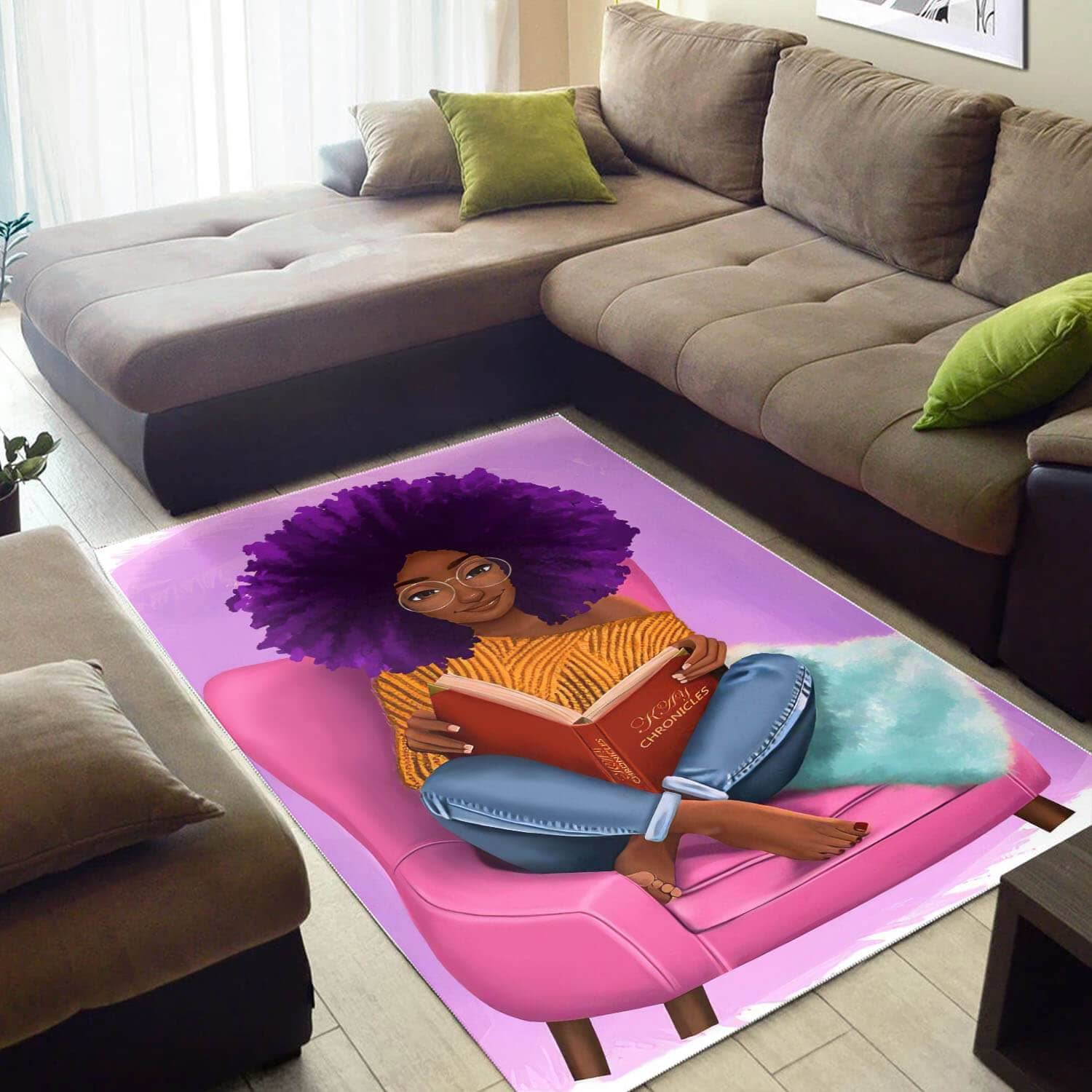 African American Pretty Melanin Beauty Girl Carpet Themed Living Room Rug