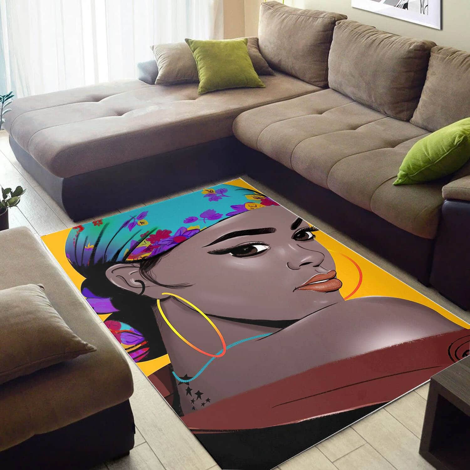 African Beautiful Black Afro Lady Carpet Design Themed Home Rug