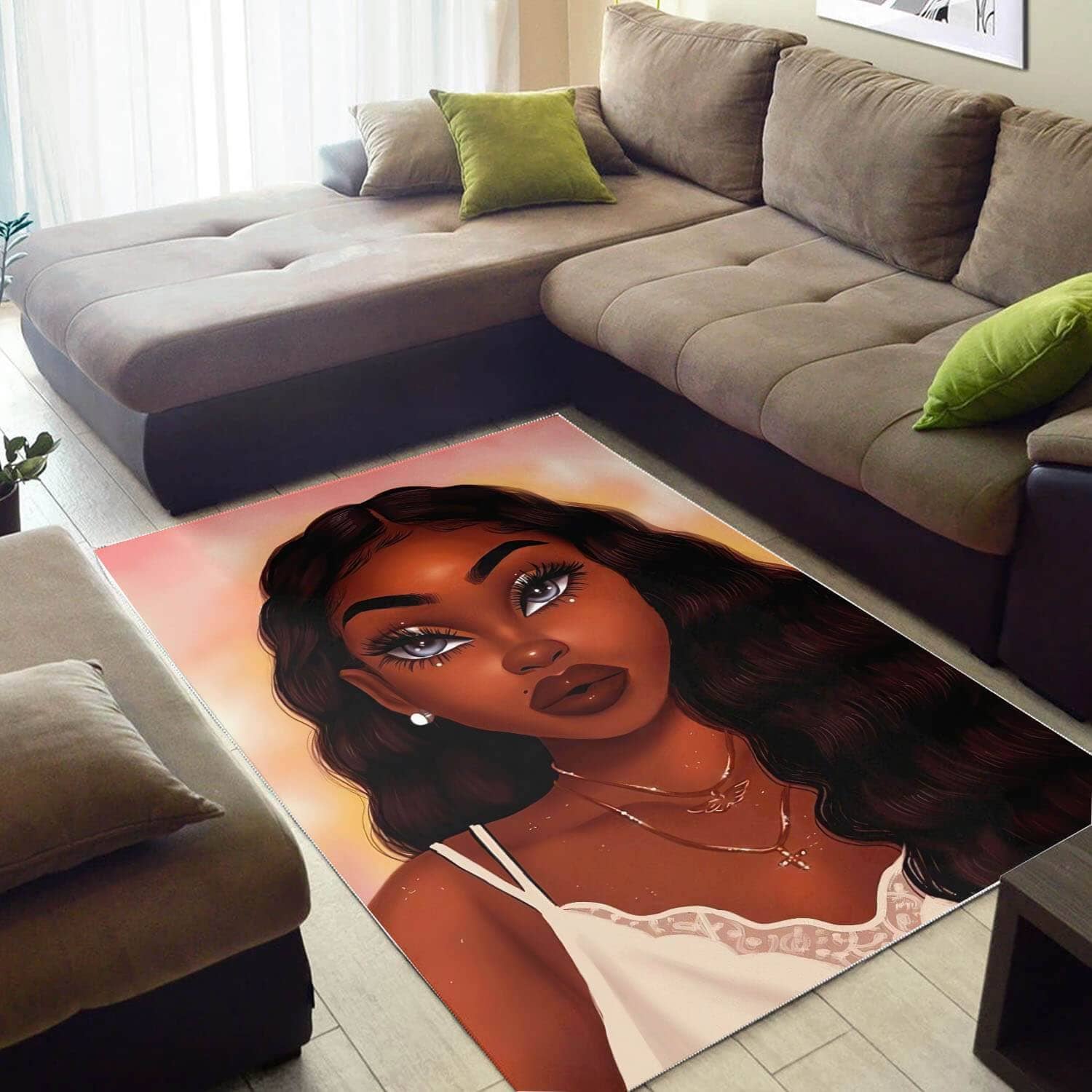 African Beautiful Girl With Afro Inspired Afrocentric Home Rug