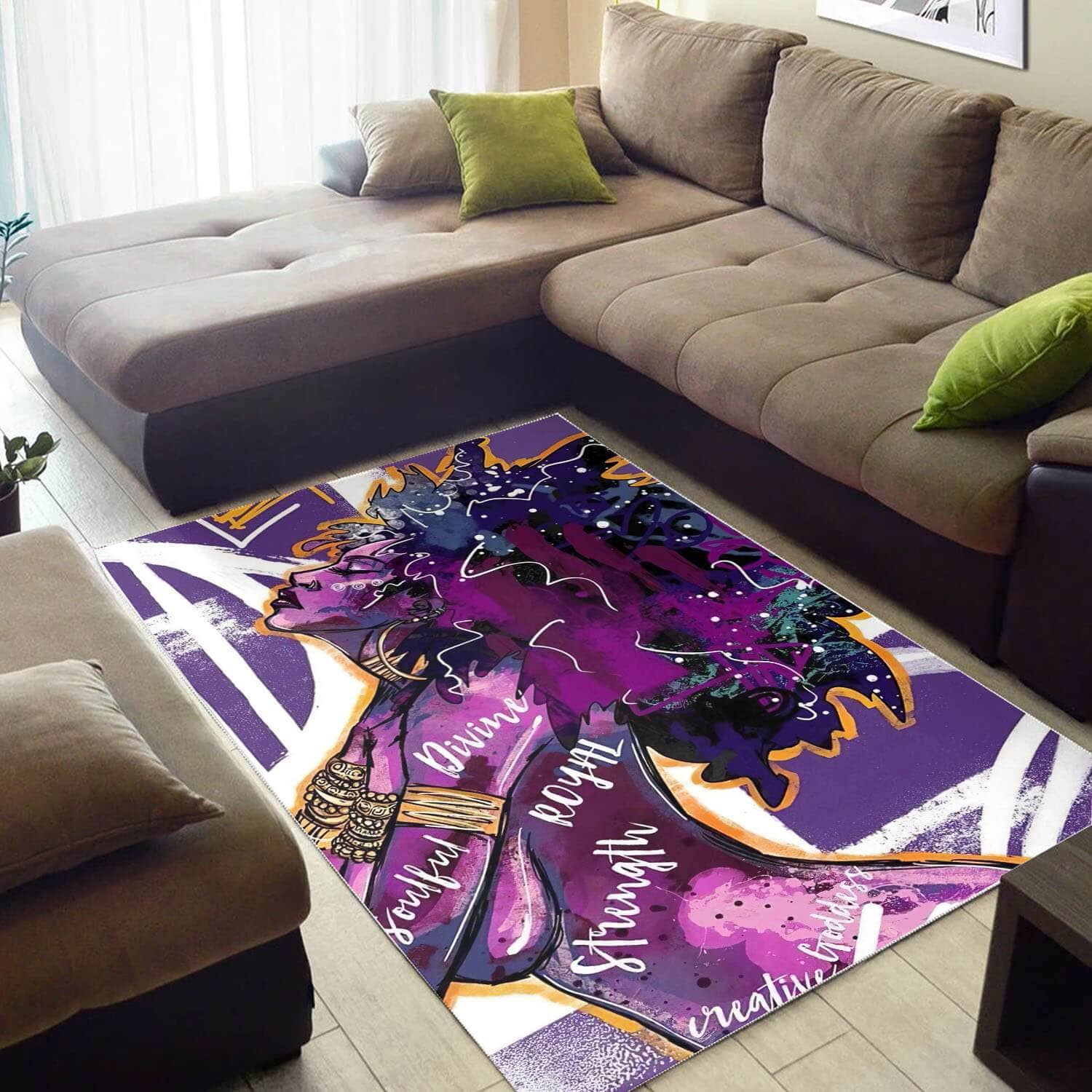 African Beautiful Melanin Black Girl Print Floor Modern Themed Living Room Rug