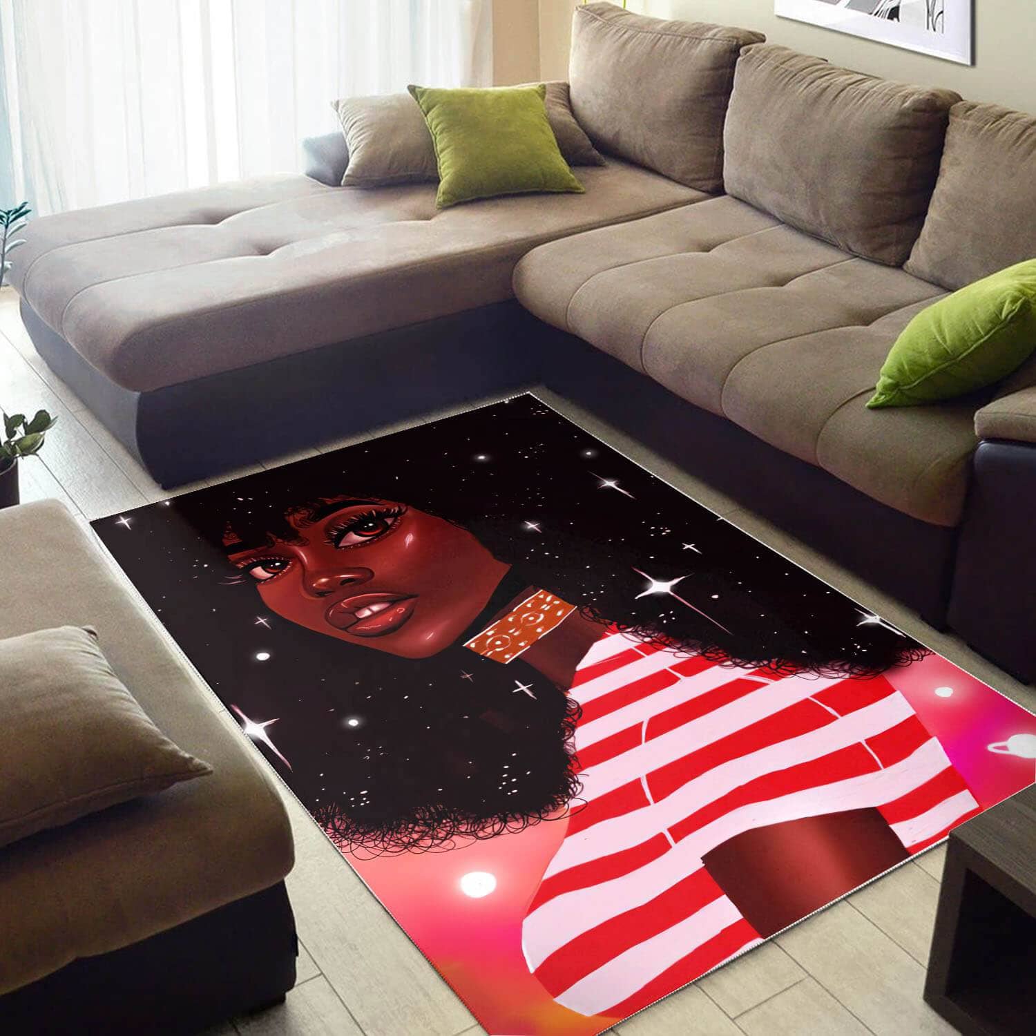 African Pretty Afrocentric Lady American Print Themed Rug