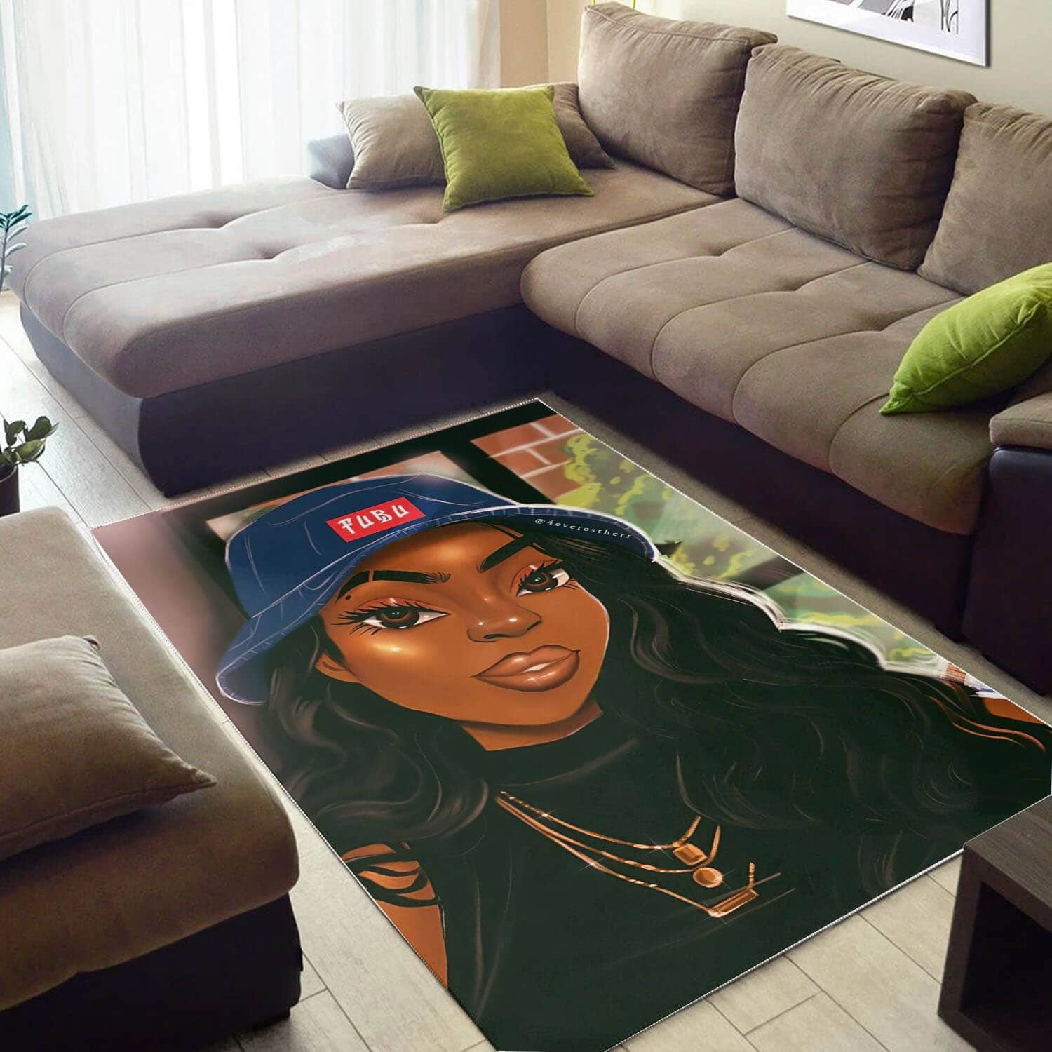African Pretty Black Girl Print Floor Modern Themed Living Room Rug