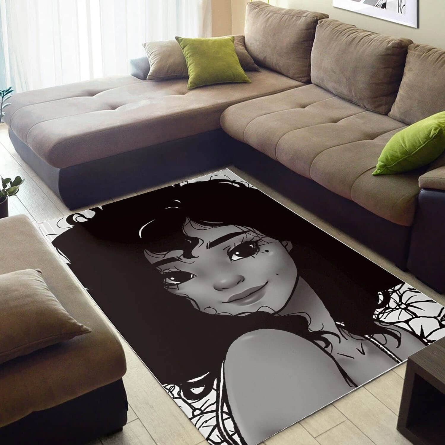 Afrocentric Beautiful Afro Lady African American Print Themed Decorating Ideas Rug