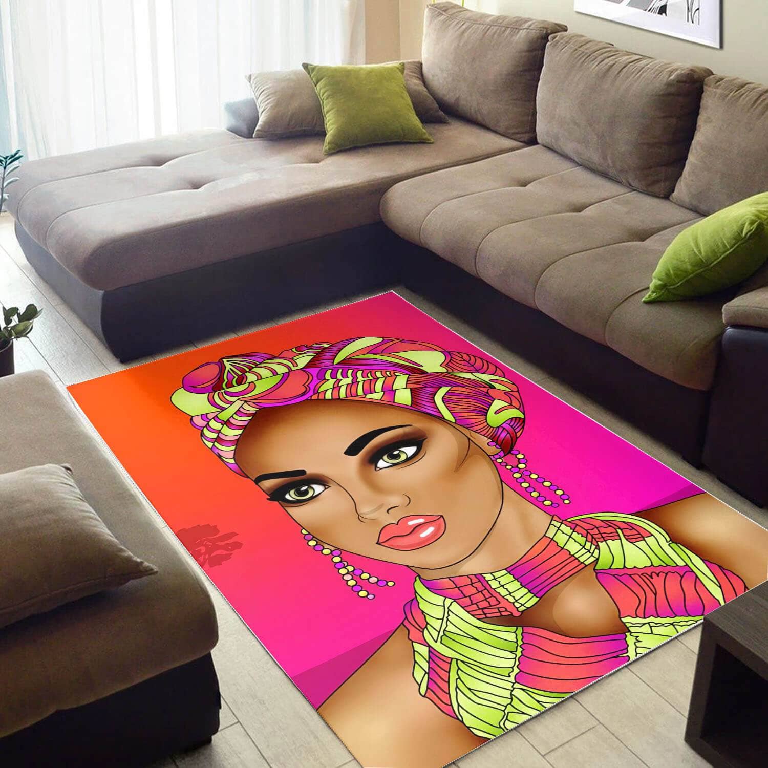Afrocentric Beautiful Girl With Afro African Themed Home Rug