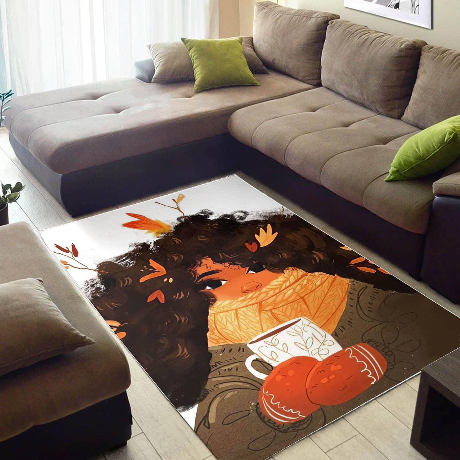 Afrocentric Pretty Afro American Woman African Style Room Rug