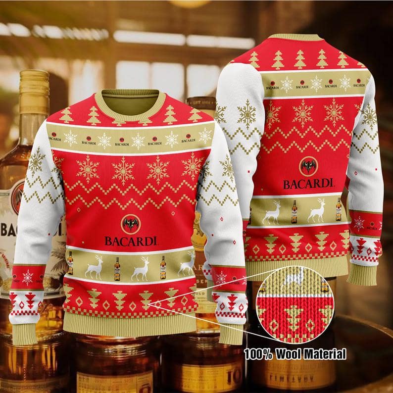 Bacardi White Rum Christmas 100% Wool Ugly Sweater