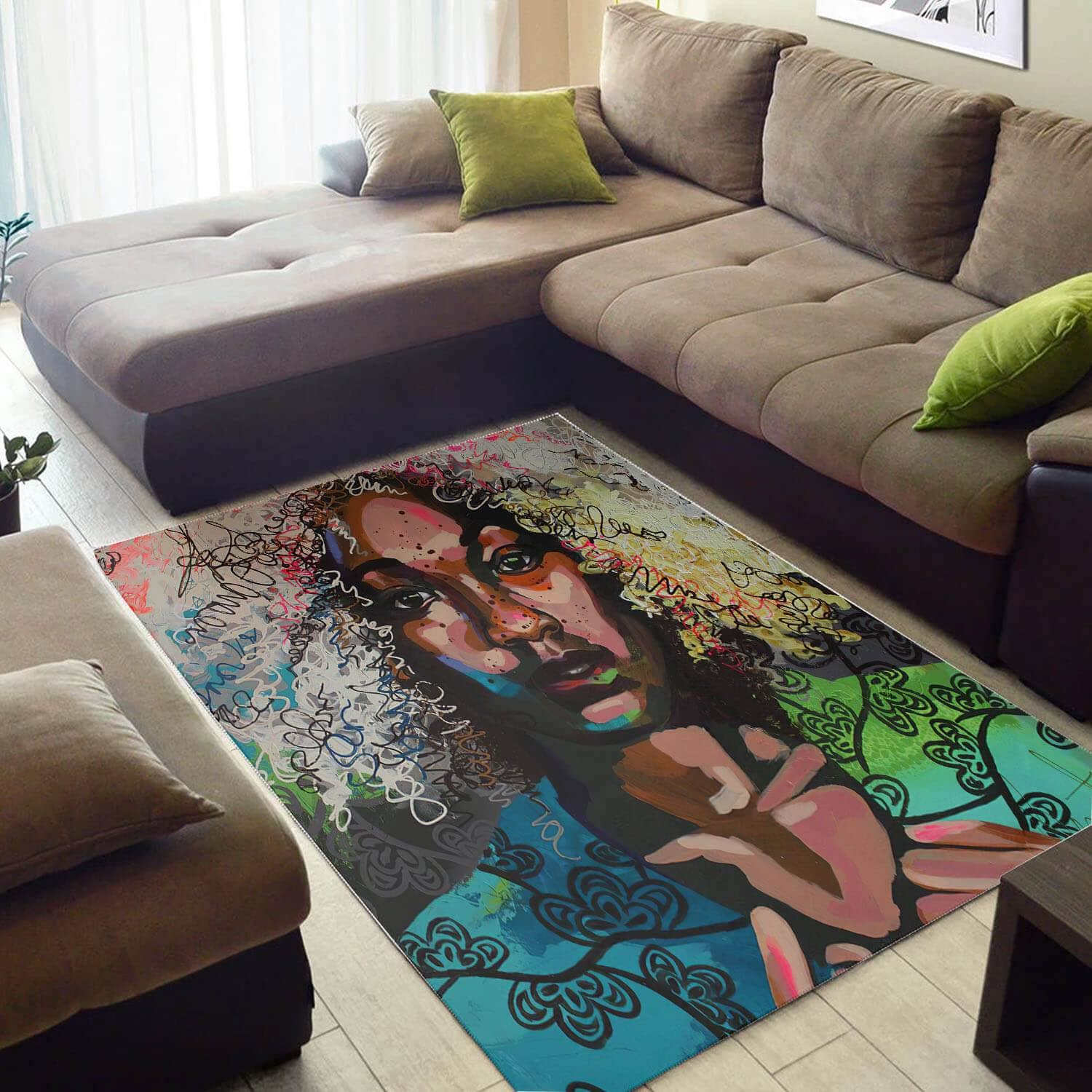 Beautiful African Print Afro Lady Design Floor Carpet Inspired Home Rug