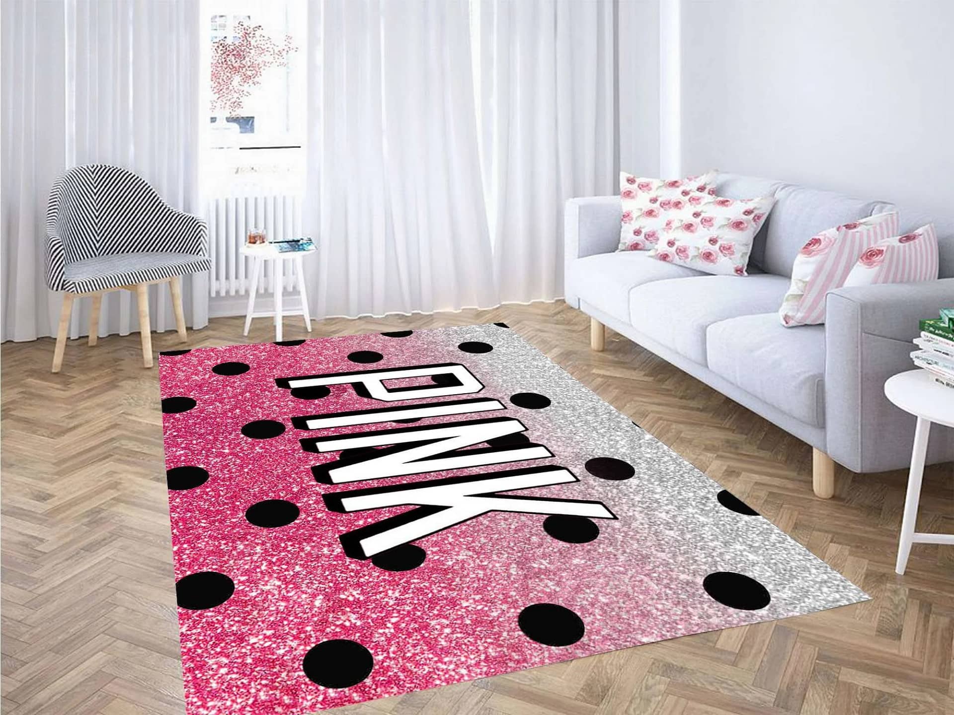 Black Polkadot Pink Victoria Secret Carpet Rug