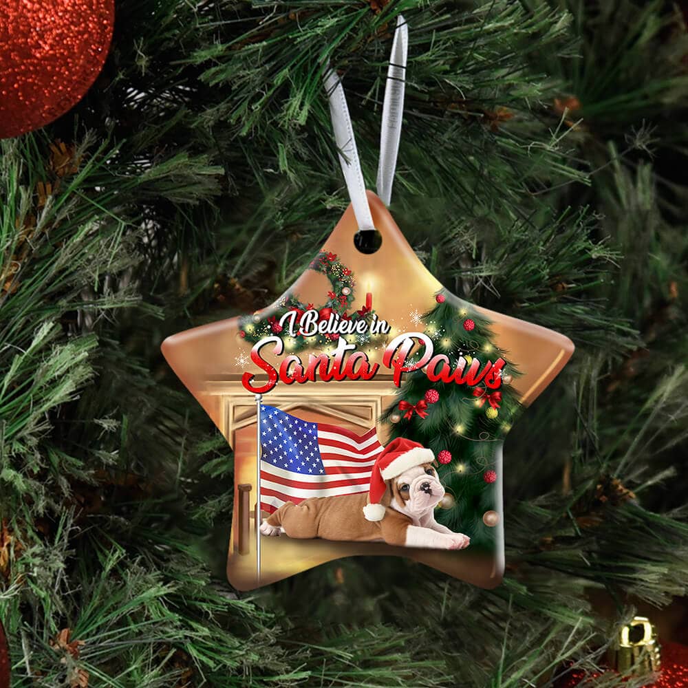 Bulldog Santa Paws Ceramic Heart Ornament Personalized Gifts