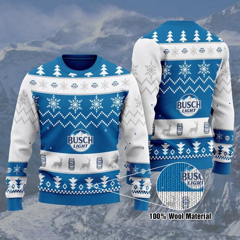 Busch Light Beer Christmas 100% Wool Ugly Sweater