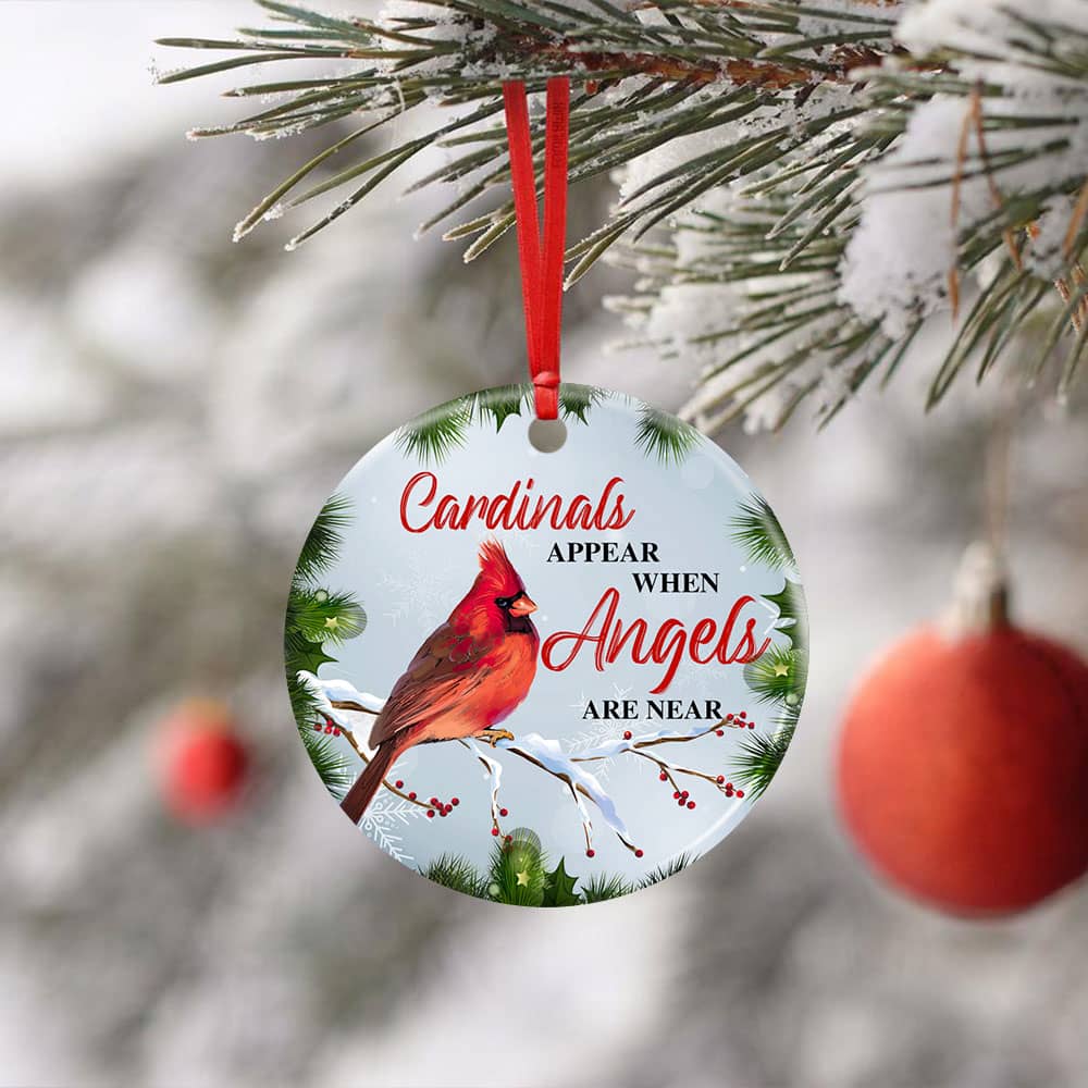Cardinals Appear When Angels Are Near Ceramic Circle Ornament Personalized Gifts