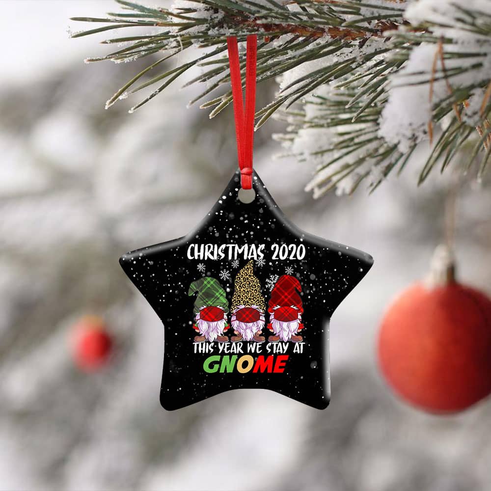 Christmas 2020 This Year We Stay At Gnome Ceramic Heart Ornament Personalized Gifts