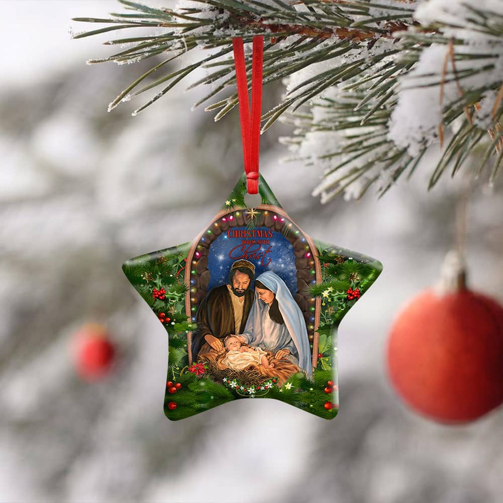Christmas Begins With Christ Ceramic Heart Ornament Personalized Gifts