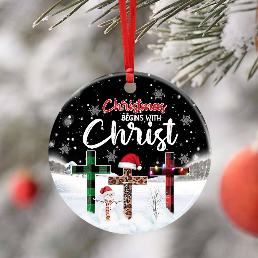 Christmas Begins With Christ Christian Ceramic Circle Ornament Personalized Gifts
