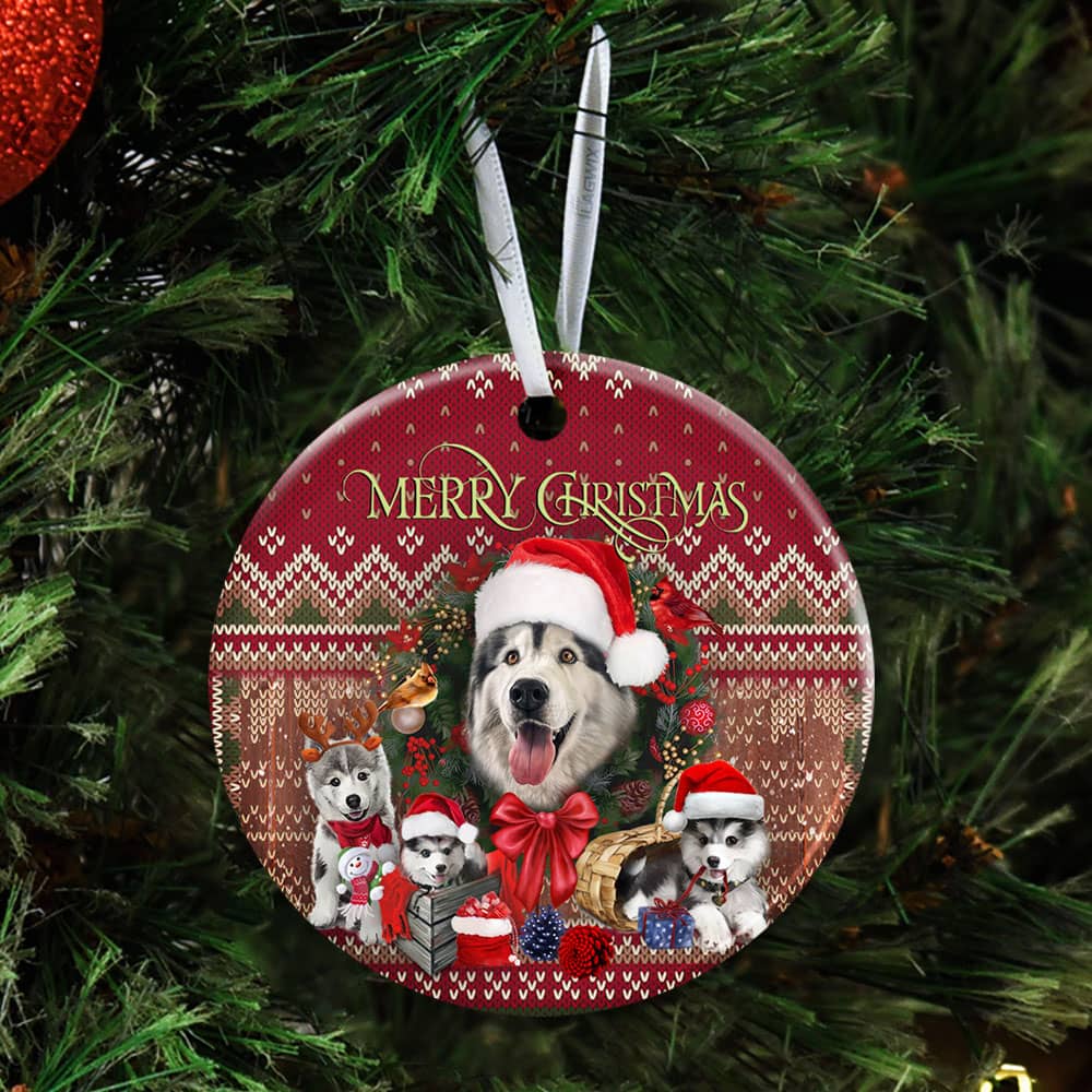 Christmas Begins With Husky Ceramic Circle Ornament Personalized Gifts