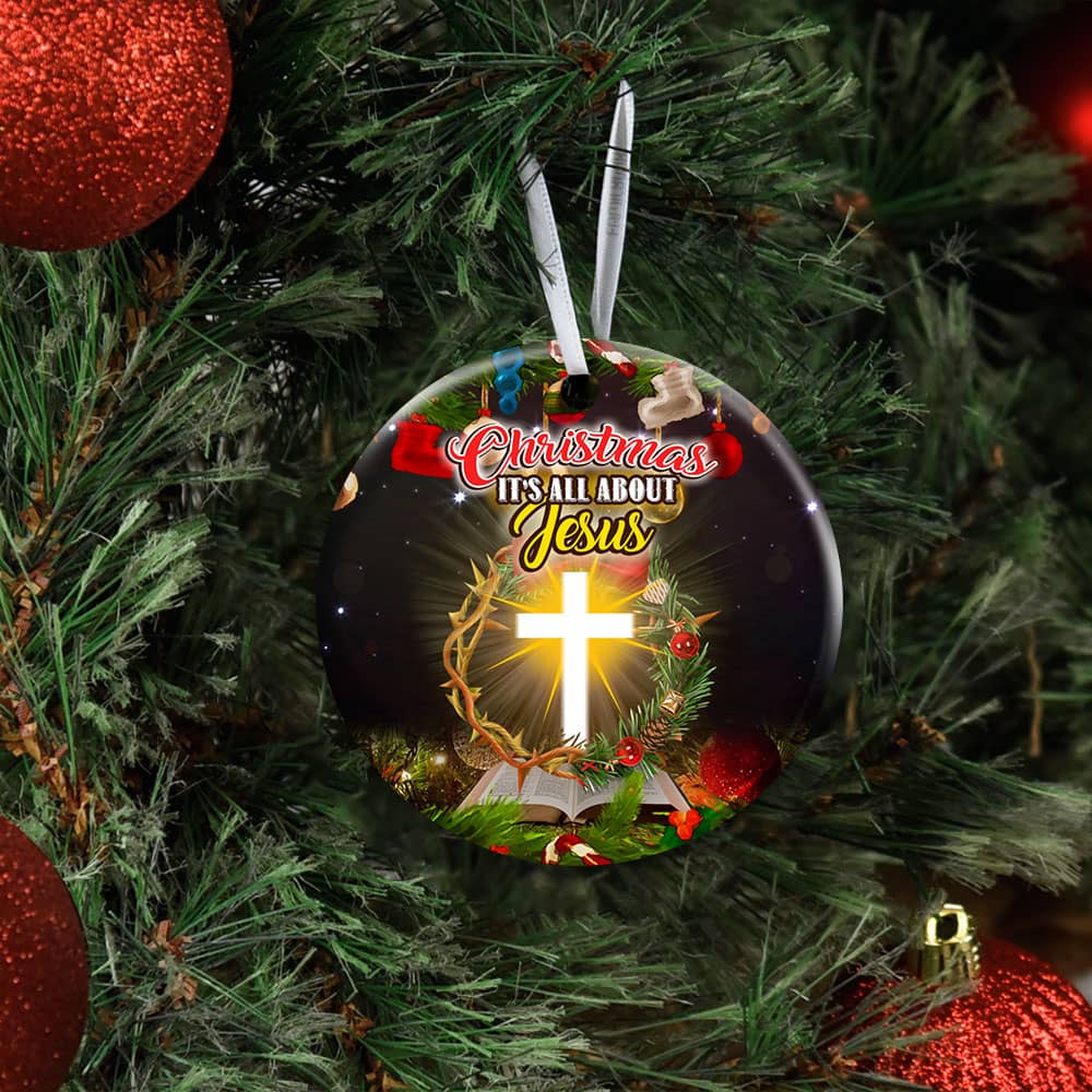 Christmas It�S All About Jesus Ceramic Circle Ornament Personalized Gifts