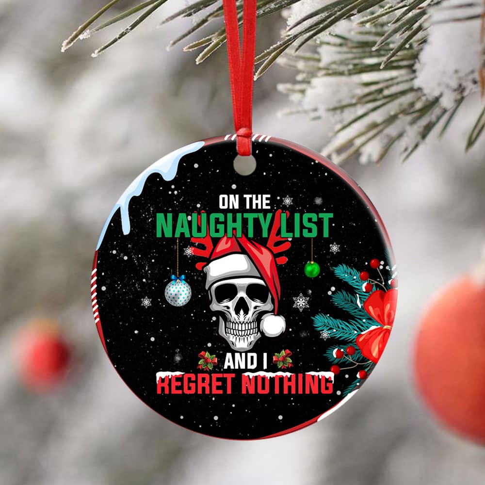 Inktee Store - Christmas Skull Ceramic Circle Ornament Personalized Gifts Image