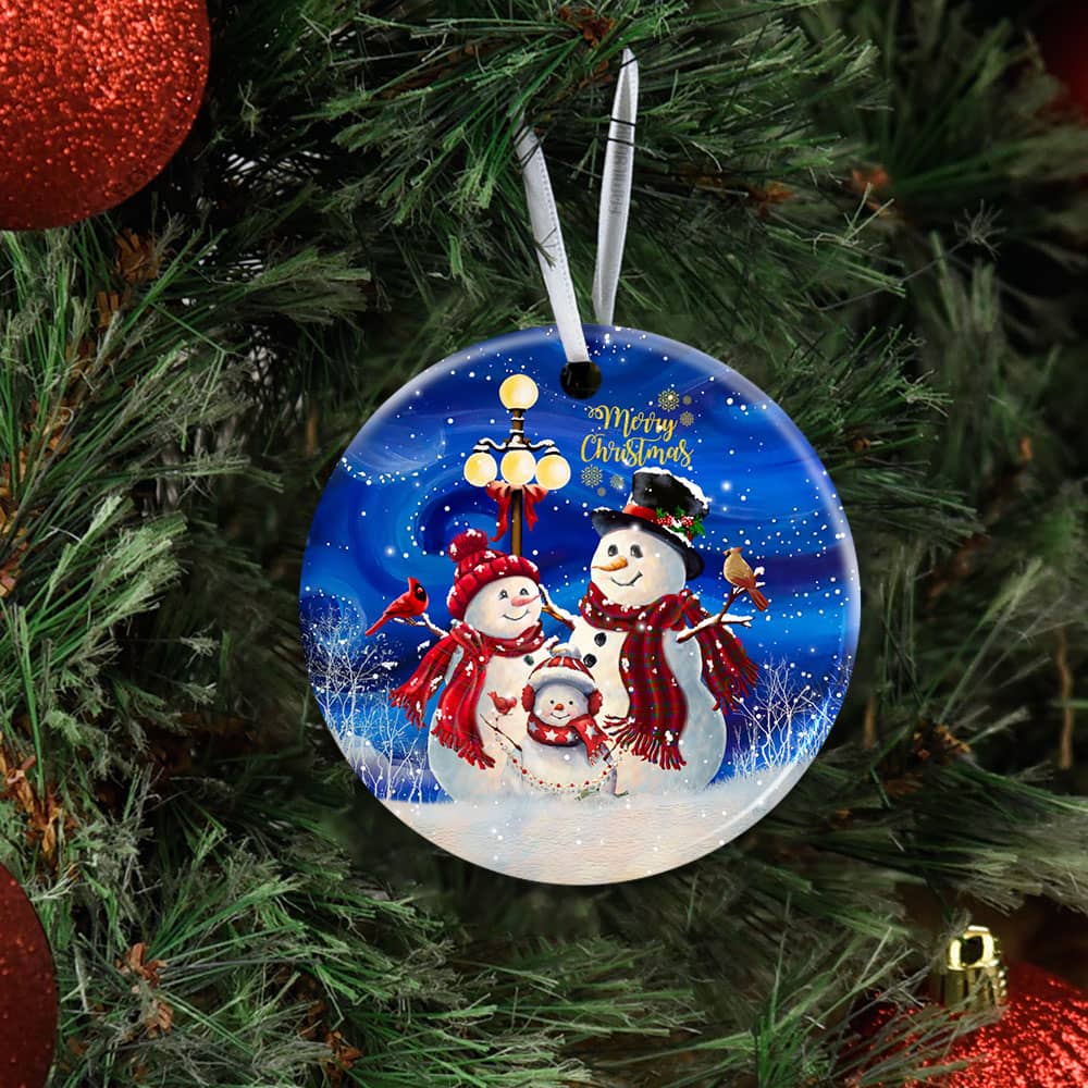 Christmas Snowman Family Ceramic Circle Ornament Personalized Gifts